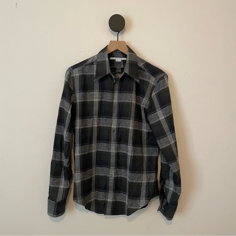 Stella McCartney Men's Grey Plaid Button Front Shirt 38 Medium